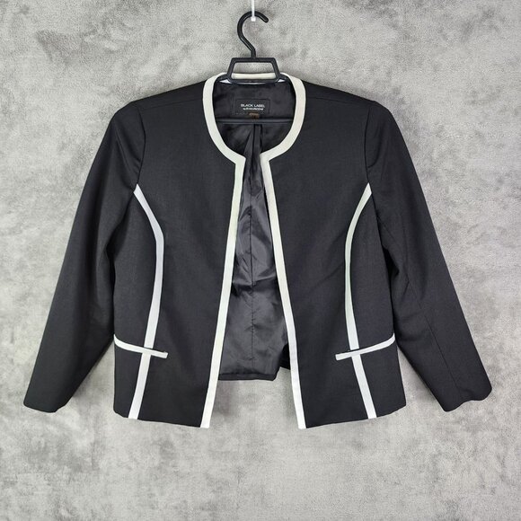 Womens Black Label By Evan-Picone Black/White Trim Blazer Jacket Open Front 16 - Picture 2 of 10